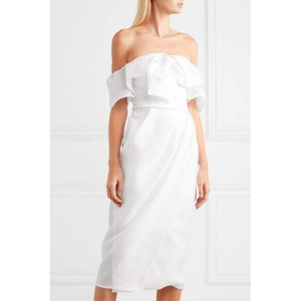 NWT. $2590 Carolina Herrera Bow Front Off Shoulder Wedding Bridal Dress 12 white - Picture 7 of 15